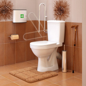 Купить Унитаз-компакт Оскольская керамика Персона Комфорт, подвод воды нижний, косой выпуск, с откидным нержавеющим поручнем в Москве с доставкой Унитаз-компакт Оскольская керамика Персона Комфорт, подвод воды нижний, косой выпуск, с откидным нержавеющим поручнем