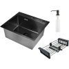 Мойка кухонная Wisent 5044B с PVD покрытием, с раздвижным коландером и дозатором, графит