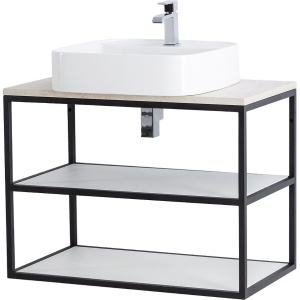 Консоль Cezares Cadro 80 2-х ярусная, подвесная, белые полки, столешница BelBagno 80 marmo crema opaco