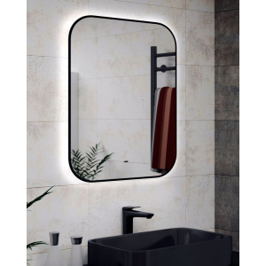 Зеркало Bauedge Black Rand 70х80, с подсветкой, сенсорное, черное