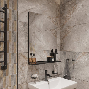 Купить Зеркало DIWO Смоленск 60 с полкой, черное, в стиле лофт, прямоугольное в Москве с доставкой Зеркало DIWO Смоленск 60 с полкой, черное, в стиле лофт, прямоугольное