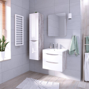 Купить Шкаф-пенал Grossman Талис 35 бетон пайн, белый глянец, с бельевой корзиной, универсальный в Москве с доставкой Шкаф-пенал Grossman Талис 35 бетон пайн, белый глянец, с бельевой корзиной, универсальный