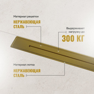 Купить Душевой трап (лоток) CK DRAIN RİO-AQUA006-60, GOLD 60 см, двойной, с мокрым затвором, щелевой, из нержавеющей стали, с решеткой в Москве с доставкой Душевой трап (лоток) CK DRAIN RİO-AQUA006-60, GOLD 60 см, двойной, с мокрым затвором, щелевой, из нержавеющей стали, с решеткой