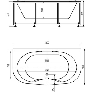 Акриловая ванна Aquatek Мелисса 180х95 MEL180-0000031 на каркасе, с фронтальной панелью