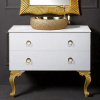 Тумба с раковиной Armadi Art NeoArt 100 белая с ручками Moon золото, с ножками