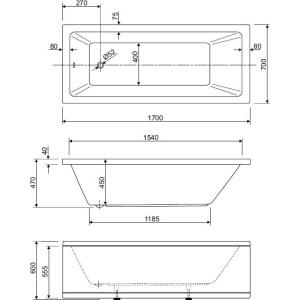 Акриловая ванна Cezares Plane Solo 170x70 см, с каркасом