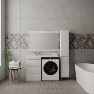 Тумба с раковиной Style Line Даллас 110 Люкс Plus L напольная, белая, 3 ящика