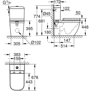Унитаз-компакт напольный с бачком и сиденьем микролифт Grohe Euro Ceramic 39462000 безободковый