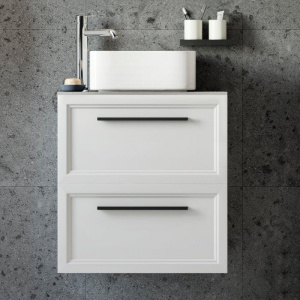 Купить Мебель для ванной STWORKI Эстерсунд 60, белая матовая, простоун беж с отверстием под смеситель в столешнице в Москве с доставкой Мебель для ванной STWORKI Эстерсунд 60, белая матовая, простоун беж с отверстием под смеситель в столешнице