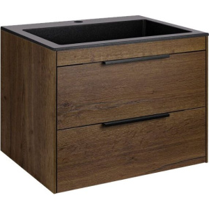 Тумба с раковиной Vincea Chiara 2D 60, 2 ящика, дуб табак, с черной раковиной