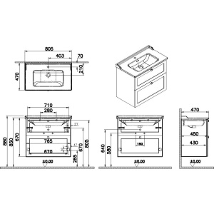 Тумба с раковиной VitrA Root Classic 80 белый