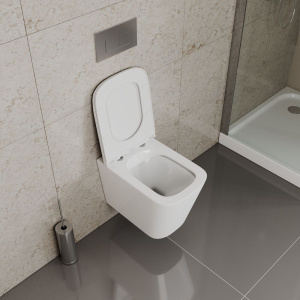 Унитаз подвесной D&K Quadro белый, безободковый, с микролифтом