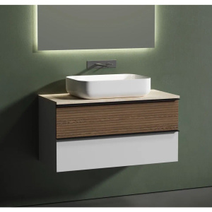 Купить Тумба с раковиной Sancos Delta 100 см, дуб светлый, белый, столешница бежевая, раковина СN5004 в Москве с доставкой Тумба с раковиной Sancos Delta 100 см, дуб светлый, белый, столешница бежевая, раковина СN5004