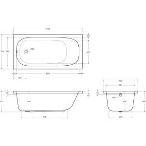 Купить Акриловая ванна Cezares Eco 140x70 см, с ножками в Москве с доставкой Акриловая ванна Cezares Eco 140x70 см, с ножками