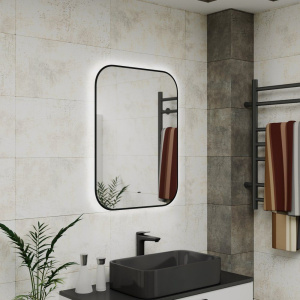 Зеркало Bauedge Black Rand 60х80, с подсветкой, сенсорное, черное