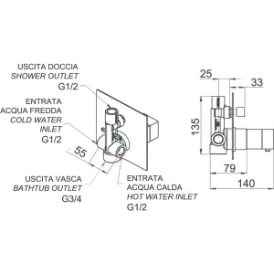 Термостатический смеситель Remer Q-Elegance QT09 С ВНУТРЕННЕЙ ЧАСТЬЮ, для ванны с душем