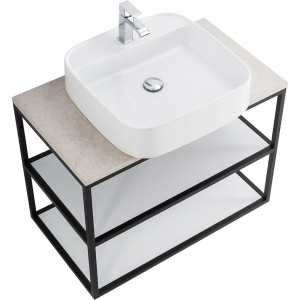 Консоль Cezares Cadro 80 2-х ярусная, подвесная, белые полки, столешница BelBagno 80 marmo crema opaco