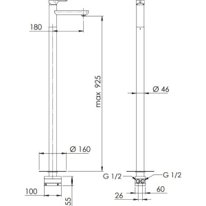 Напольный смеситель для раковины Remer Infinity I18NO черный матовый, С ВНУТРЕННЕЙ ЧАСТЬЮ