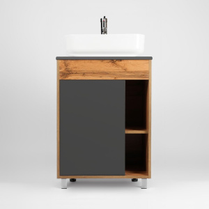 Мебель для ванной VIANT Бостон 60 напольная, дуб вотан, графит, раковина A63570