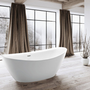 Акриловая ванна Vincea VBT-203 180x85 см, отдельностоящая, овальная, с каркасом, со сливом-переливом