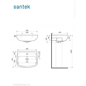 Купить Раковина подвесная Santek Лонги 55 1.WH50.1.755 белая в Москве с доставкой Раковина подвесная Santek Лонги 55 1.WH50.1.755 белая