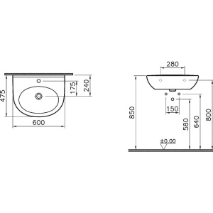 Купить Раковина VitrA Zentrum 5786B003-0001 60 см в Москве с доставкой Раковина VitrA Zentrum 5786B003-0001 60 см