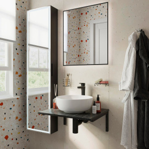 Купить Столешница с раковиной DIWO Элиста 60 чёрный мрамор, с раковиной Moduo 40 RING в Москве с доставкой Столешница с раковиной DIWO Элиста 60 чёрный мрамор, с раковиной Moduo 40 RING