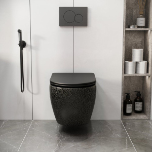 Купить Унитаз подвесной Grossman Color GR-4411BBLS безободковый, с микролифтом, черный с текстурой крокодила в Москве с доставкой Унитаз подвесной Grossman Color GR-4411BBLS безободковый, с микролифтом, черный с текстурой крокодила