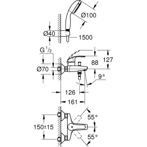 Смеситель для ванны с душем Grohe Eurosmart New 3330220A