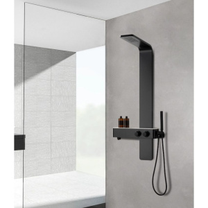 Купить Душевая панель Ceruttispa Barbaria 9657 с тропическим душем, черная, белая, из нержавеющей стали в Москве с доставкой Душевая панель Ceruttispa Barbaria 9657 с тропическим душем, черная, белая, из нержавеющей стали