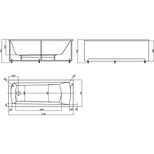 Акриловая ванна Акватек Либра New LIB170N-0000004 170x70 см, с каркасом, с экраном, со сливом-переливом, слив слева