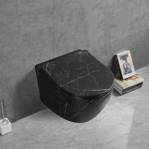 Унитаз подвесной Ceruttispa Sella Aria Tornado MMB CT9531 безободковый, с микролифтом, черный мрамор матовый