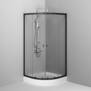 Душевой уголок AM.PM X-Joy Twin Slide W88E-205-090BT64 90x90, с поддоном, профиль черный