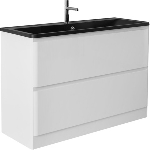 Купить Тумба с раковиной BelBagno Albano 120 напольная, bianco lucido, черная матовая раковина в Москве с доставкой Тумба с раковиной BelBagno Albano 120 напольная, bianco lucido, черная матовая раковина