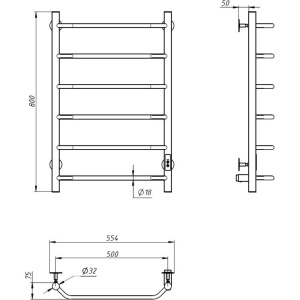 Полотенцесушитель электрический Тругор Пэк сп 6 80х50 с выключателем, черный
