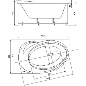 Акриловая ванна Акватек Бетта BET150-0000076 L 150x95 см, угловая, с каркасом, со сливом-переливом, асимметричная
