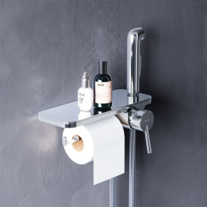 Гигиенический душ Damixa Jupiter 773500001 со смесителем и полкой, С ВНУТРЕННЕЙ ЧАСТЬЮ, хром