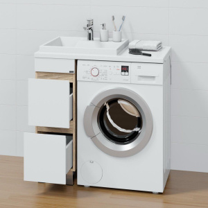 Тумба с раковиной СаНта Марс 29 L под стиральную машину, напольная, 2 ящика, янтарная