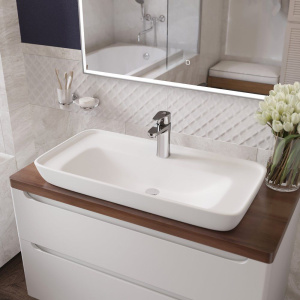 Мебель для ванной STWORKI Берген 100, белая с темной столешницей, с раковиной Углич 0117