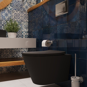 Унитаз подвесной Aqueduto Cone CON0140 безободковый, с микролифтом, черный матовый