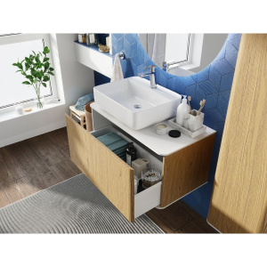 Тумба с раковиной STWORKI Ноттвиль 80, дуб верона, без выреза под смеситель