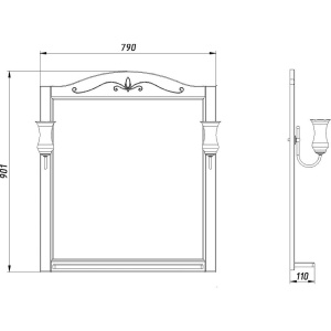 Зеркало ASB-Woodline Салерно 80 белое, патина серебро, с полкой и подсветкой