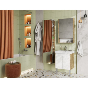 Мебель для ванной AQUATON Сканди 55 белая глянцевая, дуб рустикальный