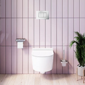 Купить Комплект Damixa Jupiter DX77.IS10151.1700 с безободковым унитазом, кнопка смыва хром глянцевая в Москве с доставкой Комплект Damixa Jupiter DX77.IS10151.1700 с безободковым унитазом, кнопка смыва хром глянцевая