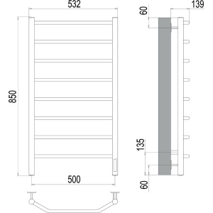 Купить Полотенцесушитель электрический Terminus Виктория П8 500x850 в Москве с доставкой Полотенцесушитель электрический Terminus Виктория П8 500x850