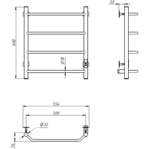Полотенцесушитель электрический Тругор Пэк сп 6 60х50 с выключателем, черный