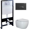 Комплект Унитаз подвесной Ceramicanova Play CN3001 с микролифтом, безободковый + Инсталляция EWRIKA ProLT 0026-2020 + Кнопка 0054 черная матовая