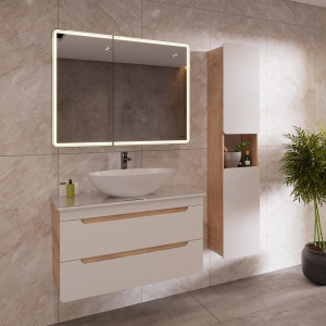 Купить Тумба с раковиной Lemark Olivia 100 дуб кантри, белая глянцевая, раковина Триумф в Москве с доставкой Тумба с раковиной Lemark Olivia 100 дуб кантри, белая глянцевая, раковина Триумф