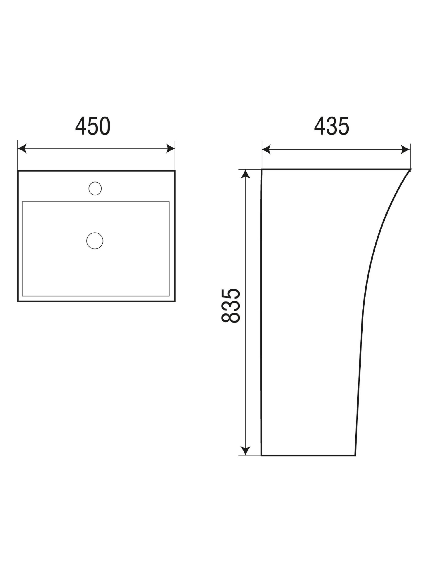 Раковина напольная 450х435х835 мм WeltWasser LEERBACH 4543 GL-WT (10000005492)