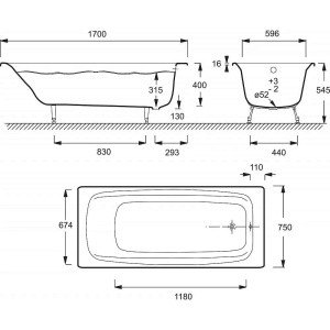 Чугунная ванна Jacob Delafon Diapason 170x75 E2937-S-00